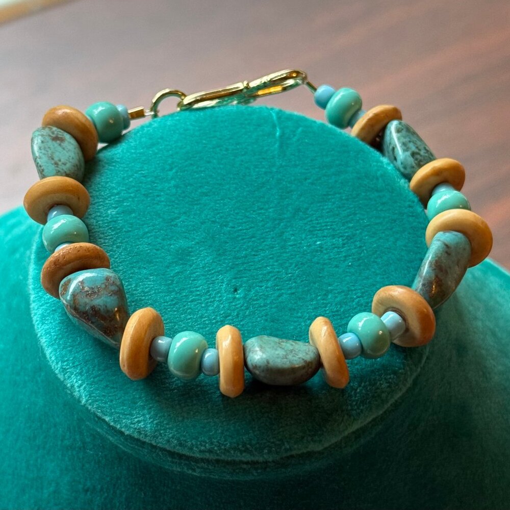Funky Teal Beaded Bracelet Handmade